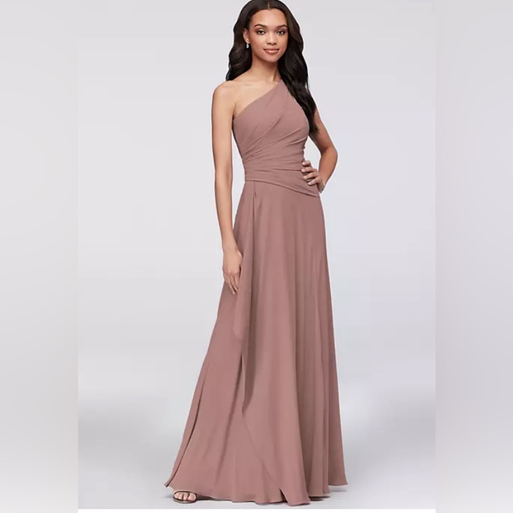 Celebrate DB Studio One-Shoulder Georgette Cascade Bridesmaid Dress Quartz